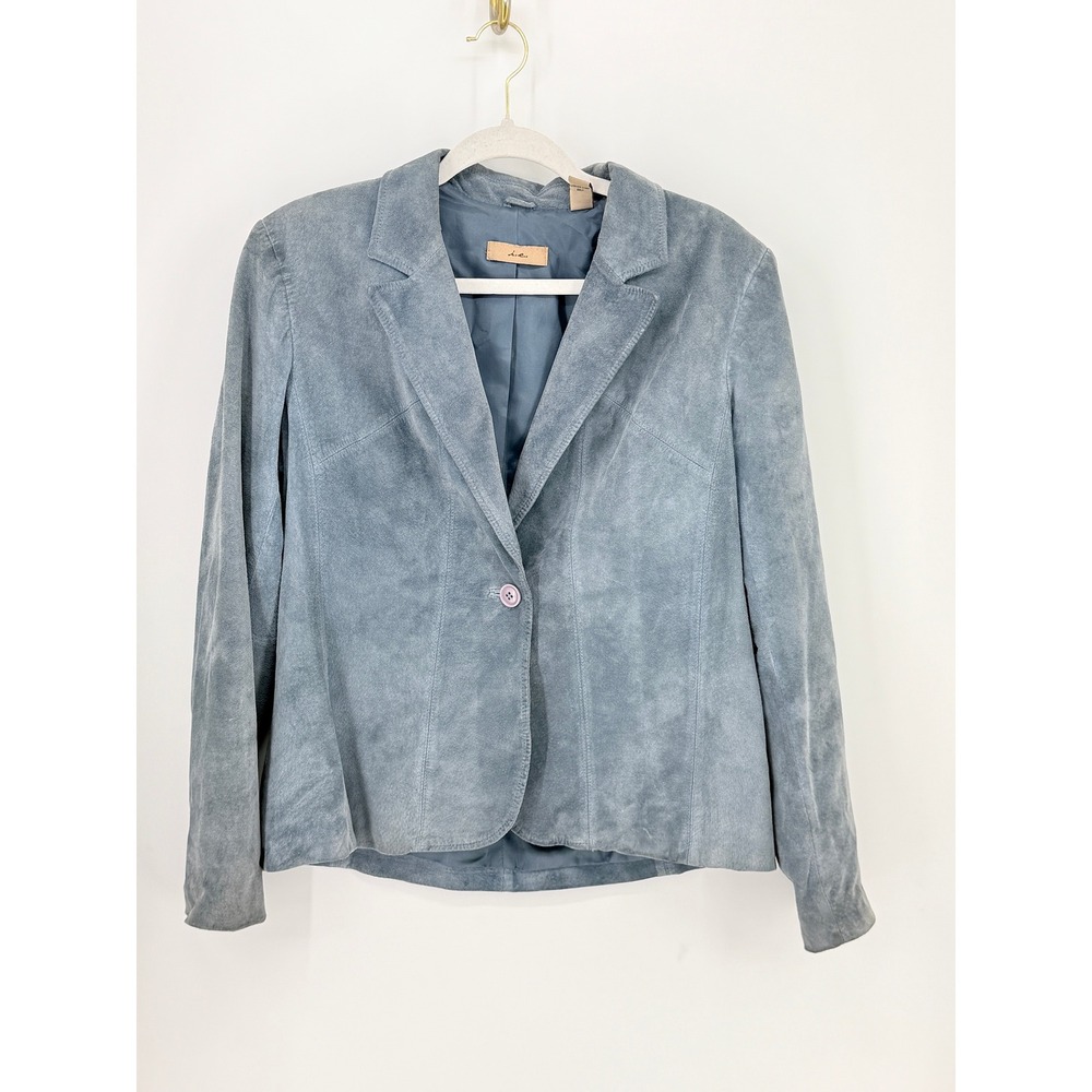 Vintage Blue Suade Womens Blazer Size L Western Preppy Old Money East Coast